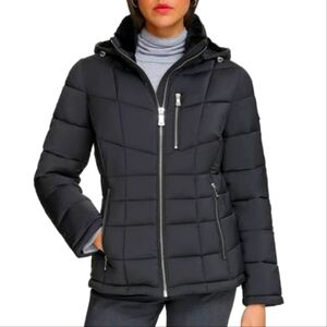 Calvin Klein Faux Fur Trim Black Cozy Puffer Jacket Petite XL